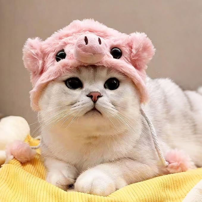 Adorable Pet Plush Headwear, Soft Small Pet Costume Warm Hat for Cat Puppy Dog, Cute Comfortable Pet Head Cover Ear Muffs for Festival Party Activity, Pig, 1 Piece