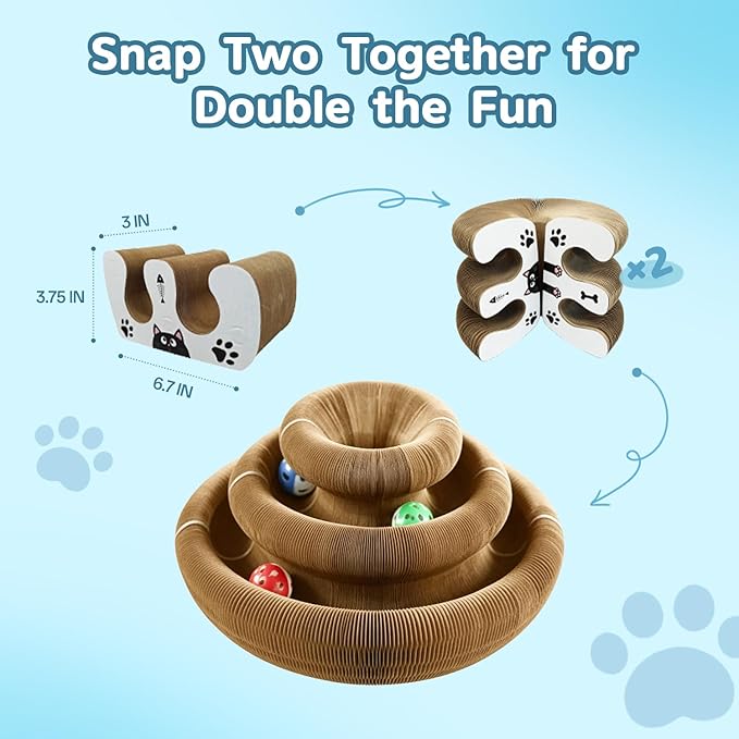M-Shaped Double Layer Cat Scratcher, Magic Organ Accordion Scratching Board with Bell Ball, Interactive 2-in-1 Corrugated Cardboard Scratch Pad for Indoor Cats & Kittens