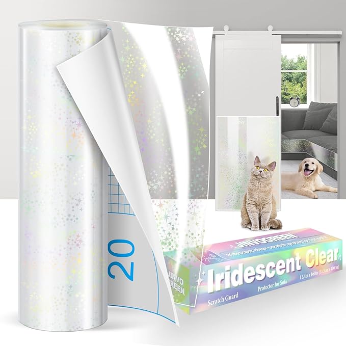 JINVOGREEN Iridescent Cat Scratch Furniture Protector, 160" x 12.4" Clear Anti Cat Scratch Protector, Thickened Self-Adhesive Furniture Cat Scratch Protector