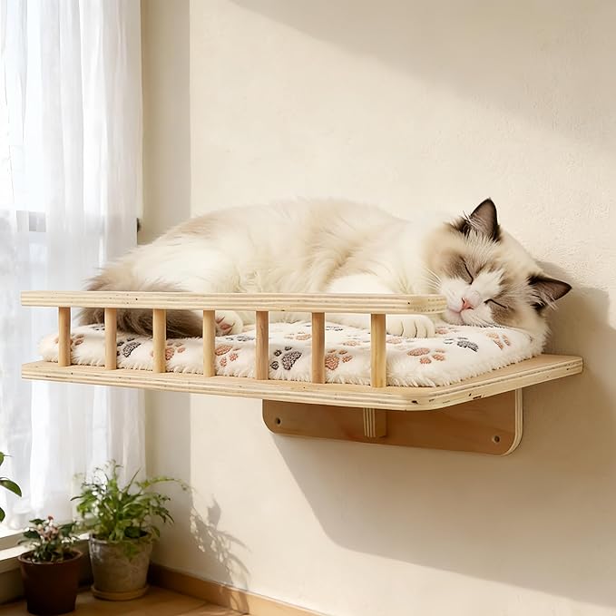 Wall-Mounted Cat Bed & 4.3ft Climbing Rope, with Soft Cushion & Cool Mat, Wall-Mounted Cat Furniture for Sleep Climb, Easy DIY Installation