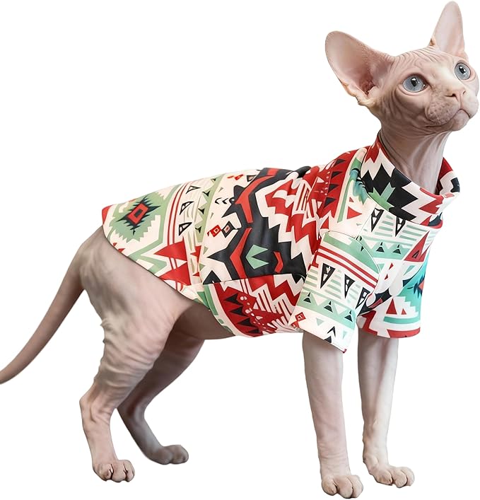 Sphynx Cat Clothes for Cats Only, Graphics Printed Hairless Sphinx Cat Clothes T-Shirts Sweatshirt with Sleeves, Soft Kitten Shirts Pet Apparel for Devon Rex and Cornish Rex,Mint,L