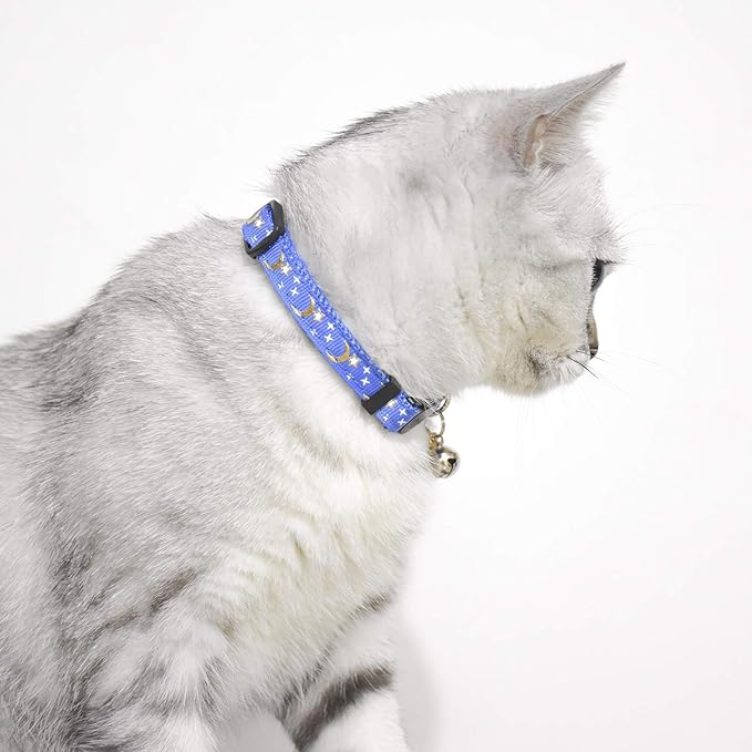 2 PCS Breakaway Cat Collar with Bell, Cute Adjustable Kitten Collars with Accessories (Blue Black)