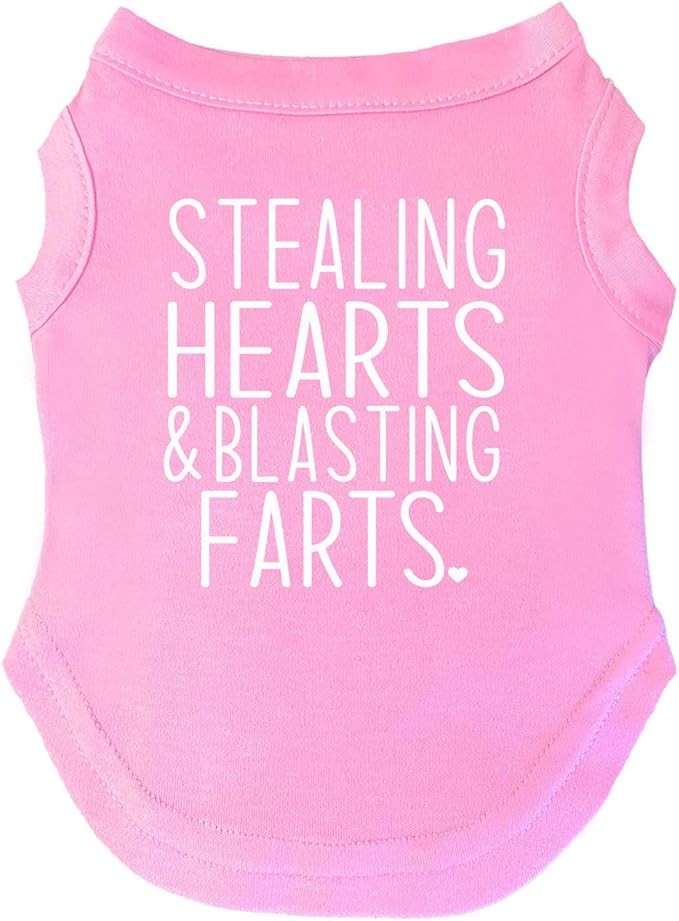 Stealing Hearts Blasting Farts Dog Tee Shirt | Sleeveless Breeds | Valentine's Day | Cute & Funny |Baby Pink, 6X-Large 983