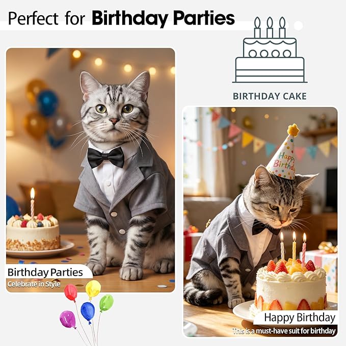 QBLEEV Cat Tuxedo Outfit, Formal Cat Suit Costume with Bow Tie, Sphynx Hairless Clothes for Cats Only, Kitten Wedding Birthday Party Attire Apparel for Male Boy, Cute Small Pet Gentleman Formal Wear