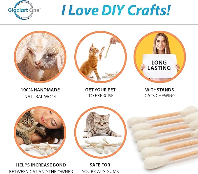 Glaciart One Swabs Cat Toys with Catnip - 12 Pk | Durable for Chew, Cute Cat Toys Interactive Kitty for Boredom, Exercise, & Play | Filled w/Organic Catnip for Anxiety & as Digestive Aid | Gift Idea
