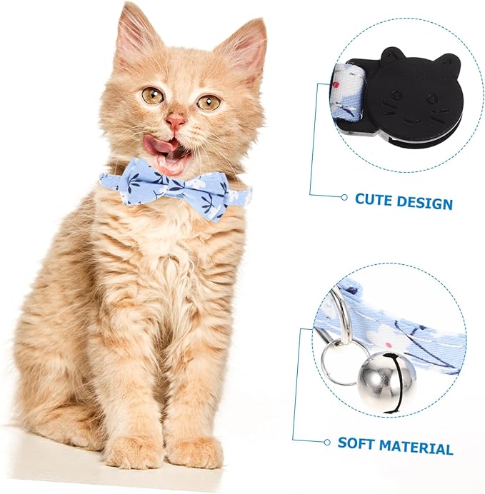 Beaupretty Cat Collar with Bowtie and Bell Cute Cat Collar for Kittens Portable Design for Comfort for Parties and Everyday Use Floral Pattern