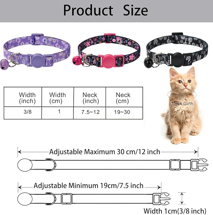 MarukoPet Cat Collar Breakaway with Bells, 3 Pack Girl Boy Pet Cat Collar with Bohemia Floral Tribal Geometric Patterns, Adjustable 7.5-12 Inch, with Safety Buckle for Kitten Cat(Set D)
