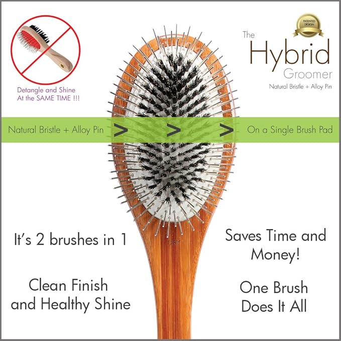Bass Brushes Rectangle Boar Pet Brush with Bamboo Wood Handle