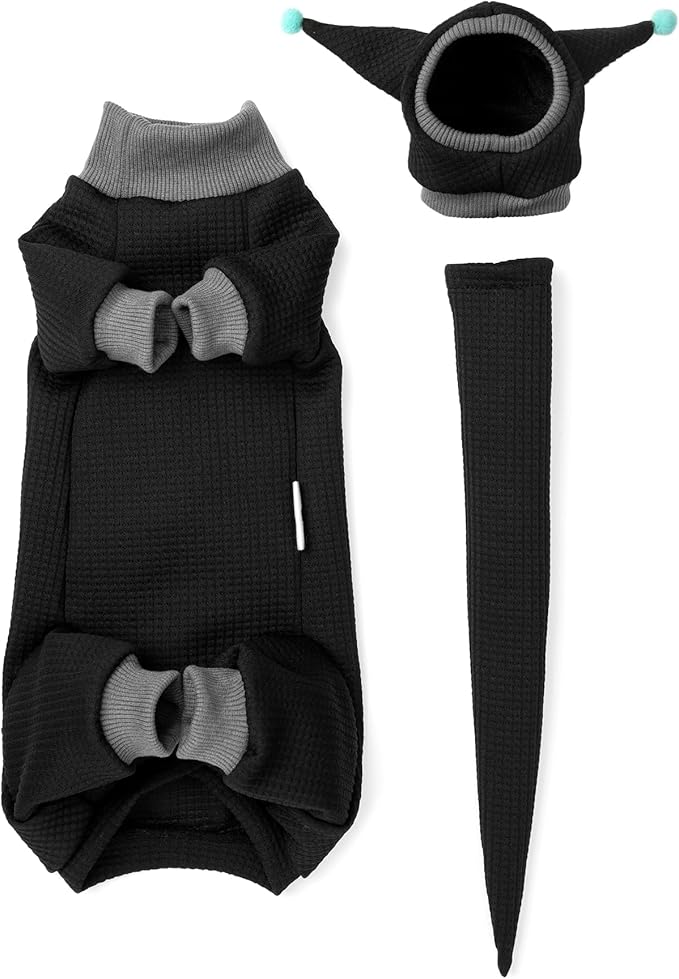 Sphynx Cat Clothes Waffle Pattern Suit, Cute Pet Hat and Shirt Set, Hairless Cat Devon Cornish Pink and Black Suit, (X-Small, Black)