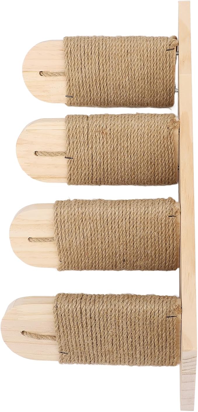 Asixxsix Cat Wall Shelves, Pine Wood Construction Space Saving Cat Shelves, Wall Mounted Furniture with Scratch Post and Bed for Home Apartment (4 Tier)