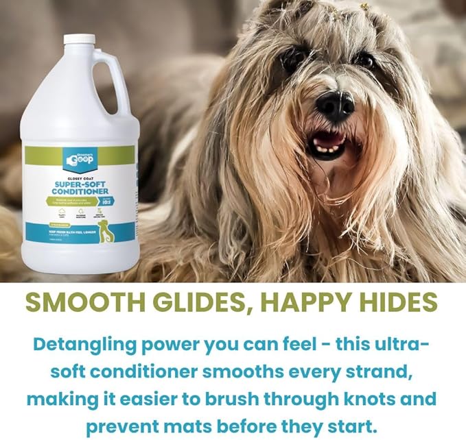 Groomer’s Goop Glossy Coat Super-Soft Conditioner – Deep Moisture Formula Softens & Detangles Dog & Cat Coats, Soothes Dry Skin, Natural Ingredients, Dye-Free – 1 Gallon