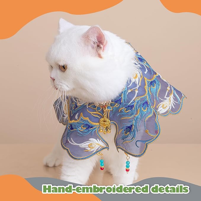 Blue Pet Bandana for Cats & Small Dogs – Irregular Embroidery Scarf, Metal Buckle, Unisex Dog Bandana & Cat Outfit for Wedding, Birthday, Holidays