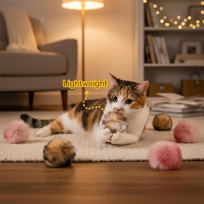 20 PCS Fuzzy Balls for Cats, 1.2 Inch Cat Toy Ball, Soft Fluffy Cat Pom Pom Balls, Artificial Faux Fur Puff Ball for Kitten Interactive Playing Exercising Chasing Indoor