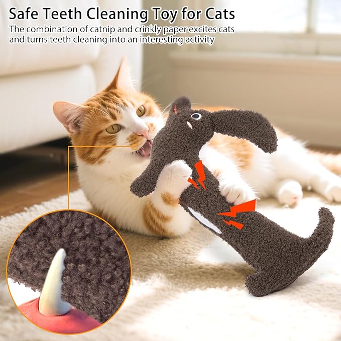 ETEKYER Refillable Catnip Toys, 13.77 Inches Cat Toys for Indoor Cats with Crinkle, Safe Teeth Cleaning Cat Kicker Toys, Interactive Plush Kitten Nip Chew Toys and All Breeds (Brown)