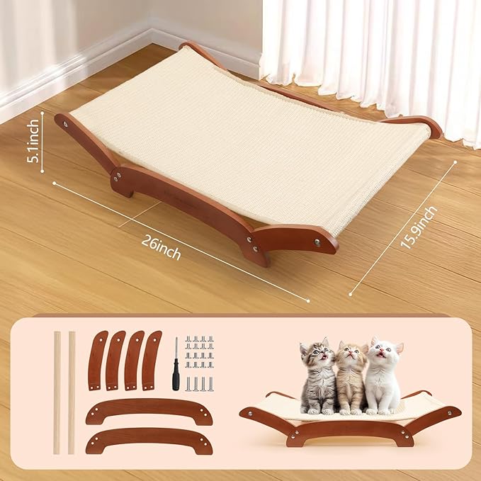Upgraded Extra-Large Cat Scratcher Bed, Sisal Cat Scratchers Lounger for Indoor Cats Hammock Stand, Durable & Sturdy Scratch Pad Natural Sisal Cats Scratching Post (Cherry Wood)