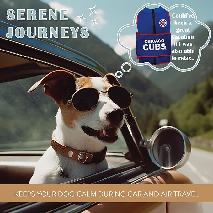 MLB Chicago Cubs Dog Anxiety Shirt Calming Soothing Vest, for Dogs & Cats with Anxiety, Fears, Fireworks, Loud Noises, Dark, Lonely Keeps Dogs Calm and Feeling Safe, Relaxing Jacket, Medium