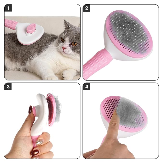 1Pc Cat Hair Brush Pet Grooming Tool Skin Friendly Deshedding Brush Self Cleaning Slicker Brush with Release Button for Dogs and Cats Easy Clean Pink 7.48 x 3.94 in