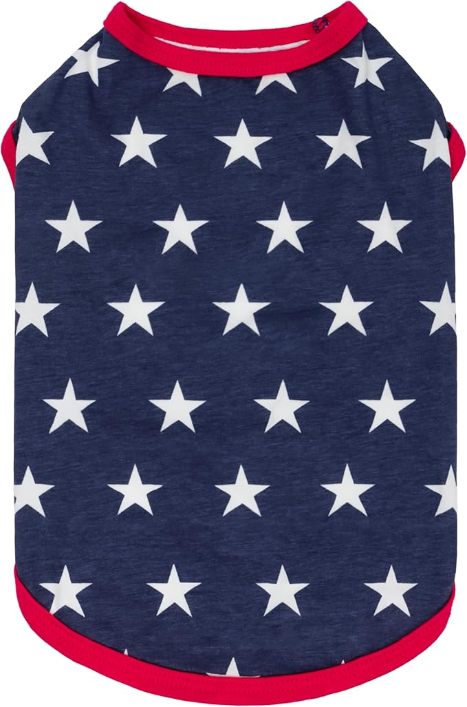 Fitwarm Patriotic Star Dog Shirt for 4th of July, Memorial Day, Independence Day, Holiday Dog Clothes for Small Dogs Boy Girl, Pet Cat Outfit, 100% Breathable Cotton, Red, Navy Blue, White, Large