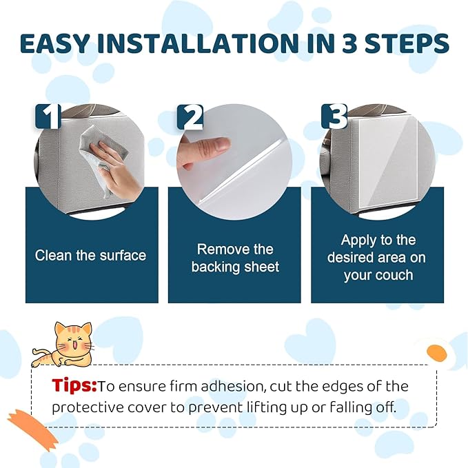 Cat Scratch Furniture Protector, Cat Scratching Mat, Trimmable Self-Adhesive Cats Claws Scratch Pads, DIY Carpet Mat Replacement for Cats Tree, Cats Wall Shelves (Transparent, 12x196.8in)