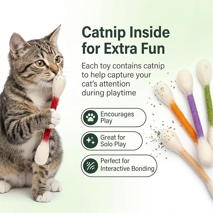Cotton Swabs Cat Toys with Catnip, Giant Cat Qtip Toy Chew Sticks, Durable Q Tip Cat Toy Teething Ropes for Boredom, Exercise, Big Interactive Felt Kitty Kicker Toy