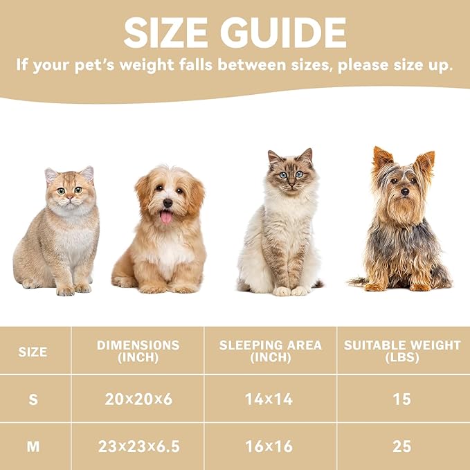 Zerbuger Cat Bed, 23In Dog Beds for Small Dogs, Calming Cat & Dog Beds for Indoor Pets, Pet Beds Comfortable Donut Round Ultra Soft (Camel, 23" L x 23" W x 6.5" Th)