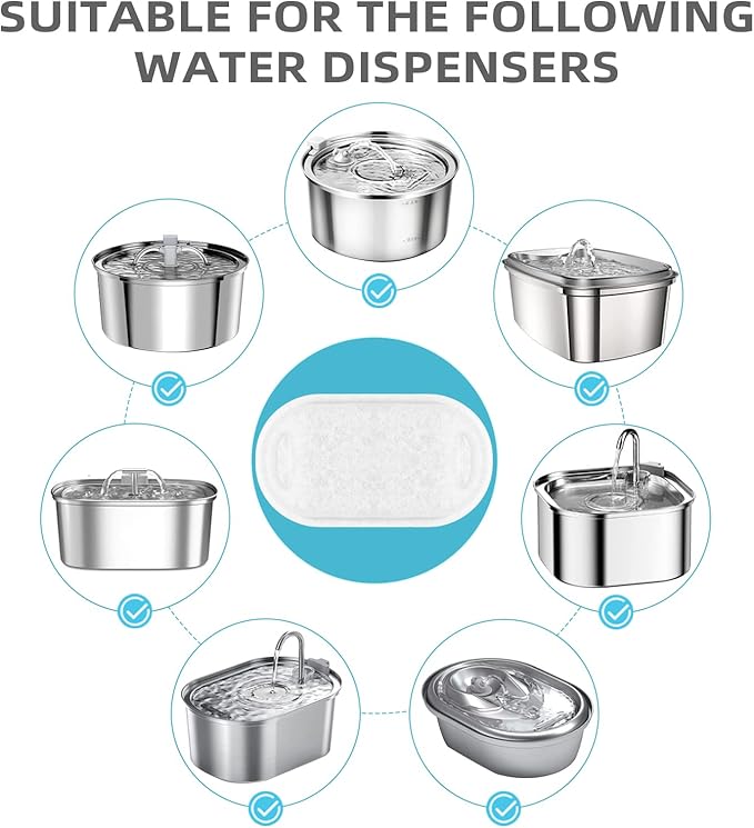 ONECUTE Cat Water Fountain Filter Compatible with Stainless Steel Dispenser, Efficient Filtration with Coconut Shell Activated Carbon and Fresh Water (4 Filters+4 Sponges)