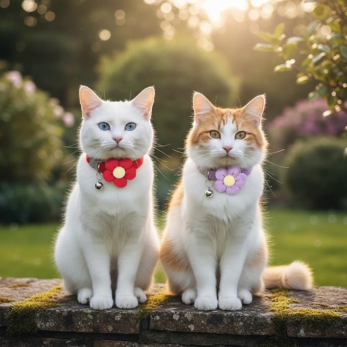 Teaaha 5 Pack Cute Cotton Kitten Collar with Bell, Safety Buckle Flower Cat Collars Breakaway for Boy Girl Cats, Soft Kitty Bells Collar Adjustable from 8.7 to 13.7 Inches(5 Color)