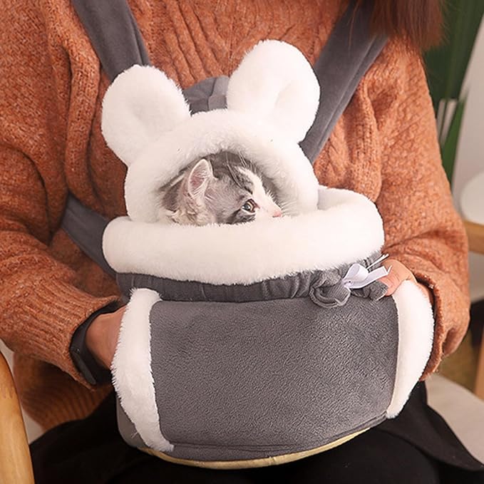 Cat Bag Carrier, Double Pocket Cat Front Pack, Comfortable Sling Carrier with Adjustable Buckle, Cozy Travel Carrier (Grey, Medium)