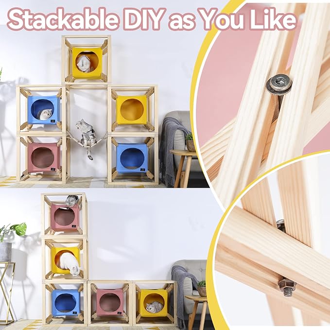 A4Pet Stackable Cat Cave, Modern Cat Tree for Large Cats, Wood Cat Tower Cat Condo Cat House Cat Hammock for Indoor Cats