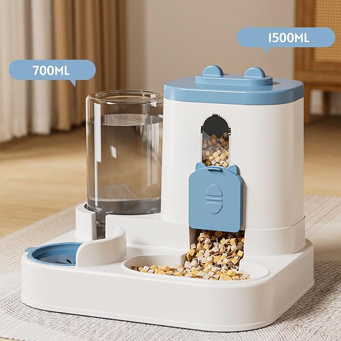 Automatic Pet Feeder and Waterer, 2-in-1 Food and Water Dispenser for Cats, Kittens, Small Medium Dogs, Blue