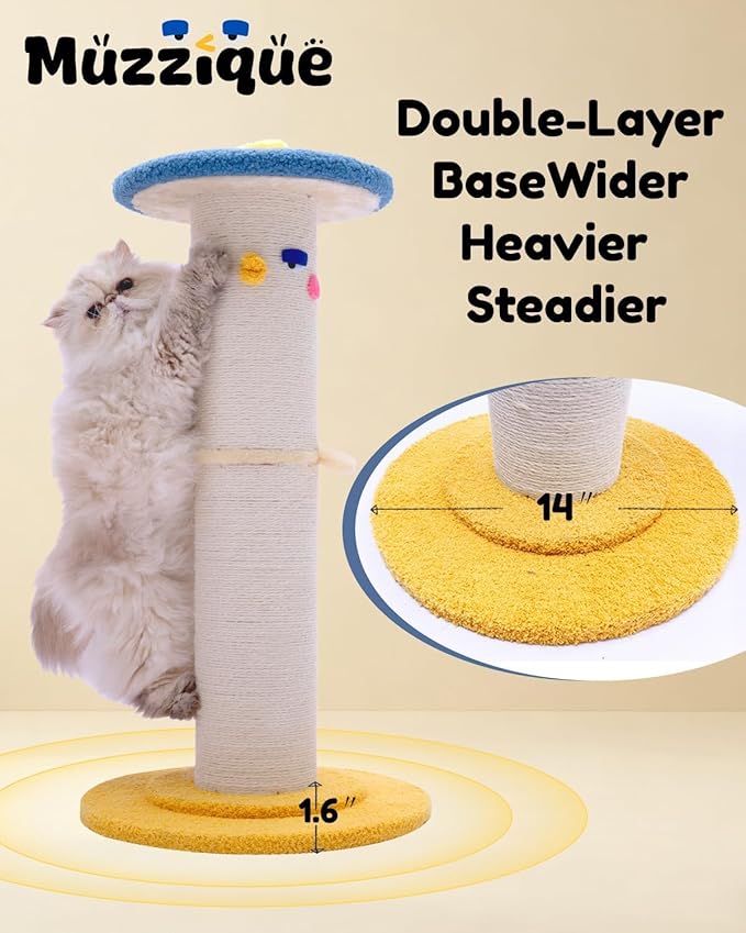 Cute Cat Scratching Post, 31 inch Very Tall Thicker Scratch Post w/Perch Bed, Full Strectch for Indoor Cats, Adult/Kitten/Kitty Sisal Rope Scratcher, Large Play Toy Stand, Adjustable Height Furniture
