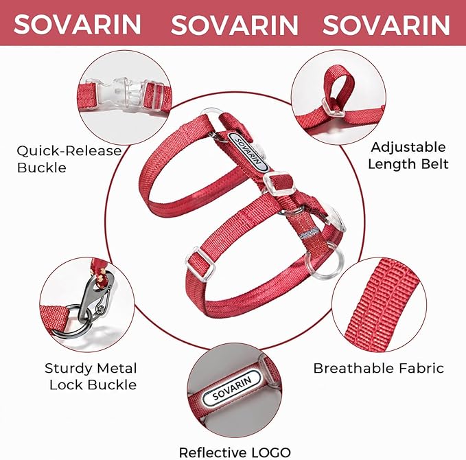 Cat Harness and Leash Set - Red Lightweight Soft Kitten Harness Escape Proof, Adjustable Travel Pet Harness for Walking，Easy Control Comfortable Outdoor (Red, One Size Fits All)