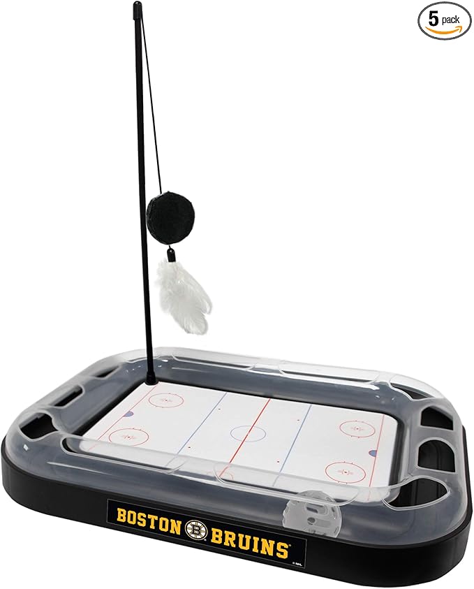 Pets First NHL Boston Bruins Hockey Field Scratching Pad with Interactive Cat Ball Bell Toy Set