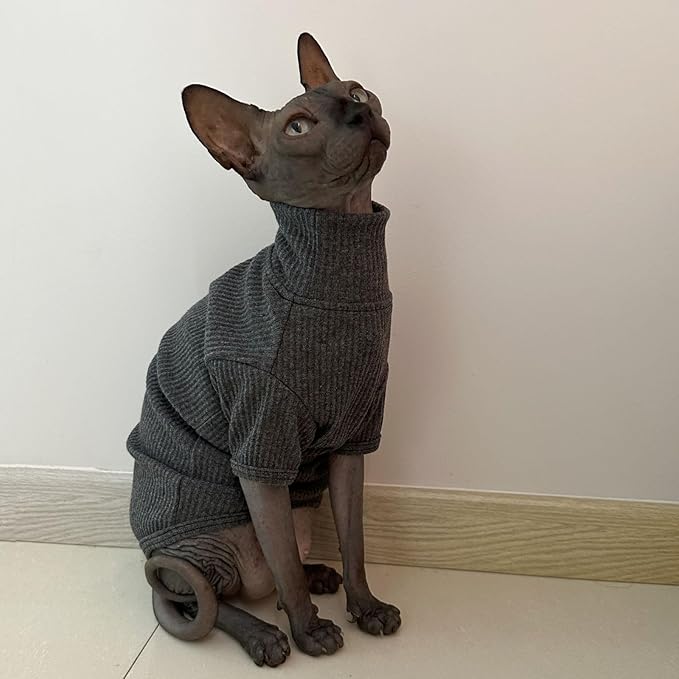 Shirt Cotton Turtleneck Sweater for Sphynx Cat, Large, Deep Grey