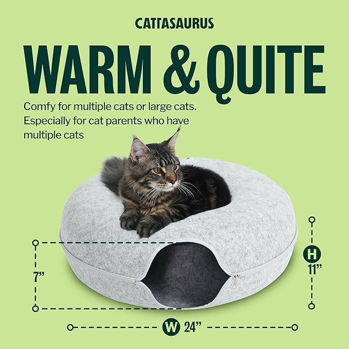 Cattasaurus Peekaboo Cat Cave Duo Jumbo Set, Extra Spacious Cat Donut for Multiple & Large Kitty 15+ lbs, Scratch Detachable Cat Beds for Indoor Cats, Washable Cat Tunnel Bed, Best Kitten Toys
