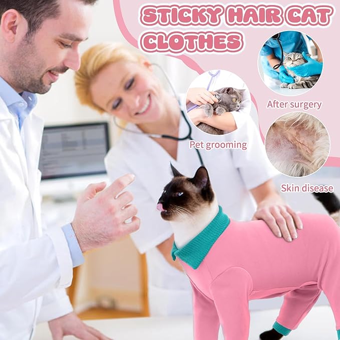 T'CHAQUE Sticky Hair Cat Clothes, Professional Recovery Suit for Cats, Anti-Shedding Shirt Outfit, Soft Pajamas for Kittens, Post-Surgery Onesie for Male & Female Cats