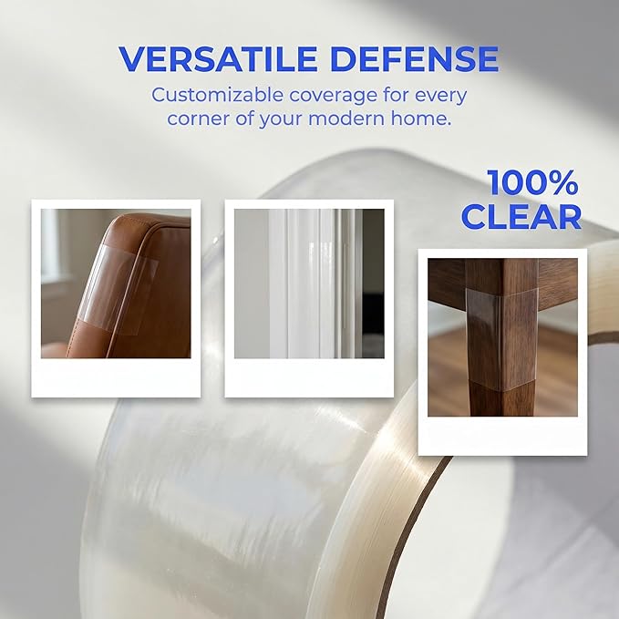 Self-Adhesive Cat Scratch Protector Tape, Extra Large 197"x12" Clear Furniture Guard for Sofas, Chairs, Beds, Tables, and Walls, Invisible Scratch Deterrent for Cats, Safe Solution for Pet Owners