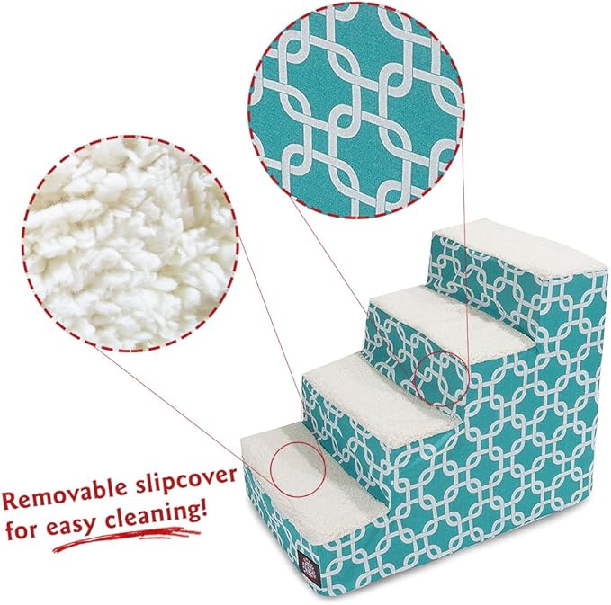 Majestic Pet 4 Step Portable Dog Stairs for Small Dogs to get on Bed Supports 25 lbs or Less – Dog Steps for High Bed with Machine Washable Cover – Pet Stairs for Cats Links Teal