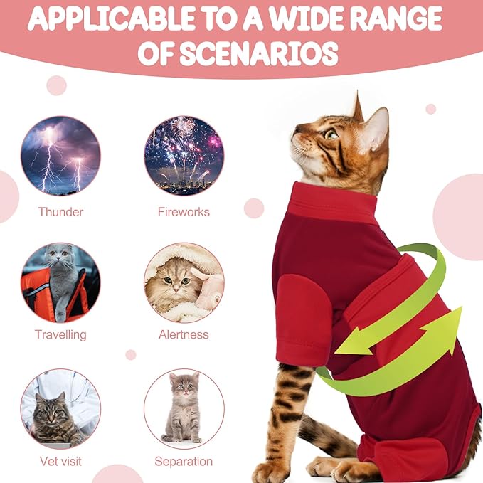 Cat Anxiety Jacket, Adjustable Cat Anxiety Suit with Zipper, Cats Anxiety Vest for Fireworks, Thunderstorm, Travel, Separation, Anxiety Calming Vest Wrap for Cats