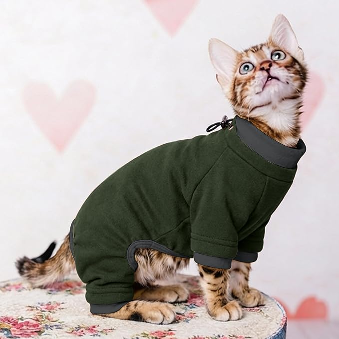 PUMYPOREITY Sticky Hair Cat Clothes, Prevent Hair Loss Cat Pajamas, Soft Cat Sweaters for Cats Only, Cat Hair Sticky Onesie, Cat Recovery Suit After Surgery, Green, L