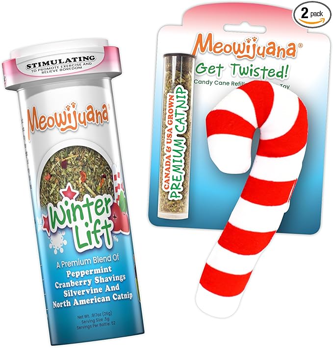 Meowijuana | Get Twisted Bundle | Get Twisted Candy Cane and Winter Lift | Promotes Play and Cat Health | Includes Organic Catnip | Feline and Cat Lover Approved
