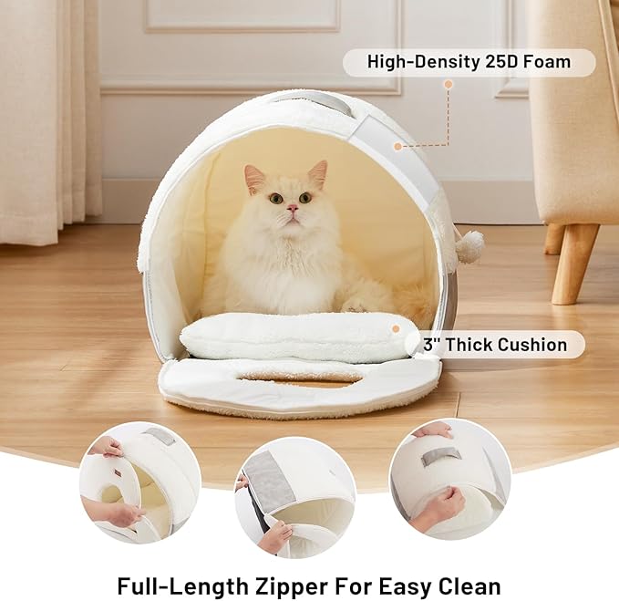 ZOMISIA Cat Bed Cave for Indoor Cats, 2-in-1 Cat Cave for Kittens and Small Pets with Removable Washable Cushioned Pillow, Enclosed Cat Bed Cozy Cat House Hideout with Non-Slip Bottom, 15 Inches