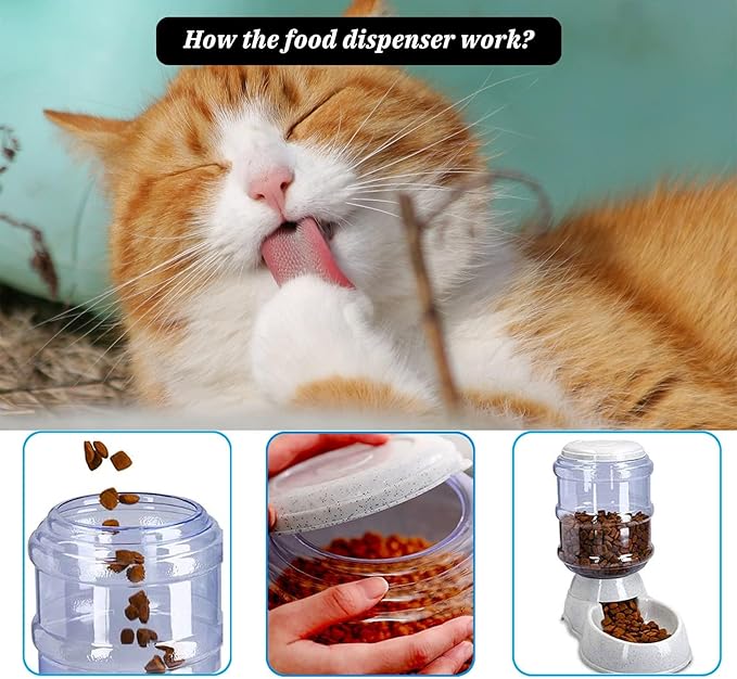Automatic Dog Cat Feeder and Water Dispenser Gravity Feeder Set, with Pet Food Bowl for Small Medium Dog Puppy Kitten, Large Capacity 3 Gallon x 2