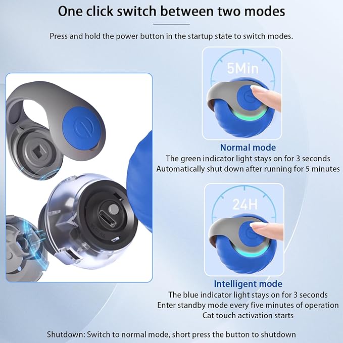 Interactive Cat Toy Ball, Automatic Moving Cats Ball Toy with Feather, Indoor Smart Cat Toys, Motorised Cats Balls Toy for Chasing & Hunting