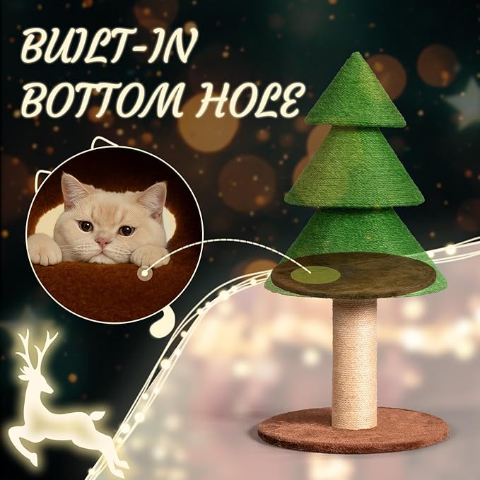 VINGLI 31.5in Christmas Tree Cat Scratcher for Indoor Cats, Large Cat Tree Tower with Sisal Scratching Post & Soft Fleece Base, Holiday Cat Scratcher Tree for Kittens & Adult Cats - Cat Furniture