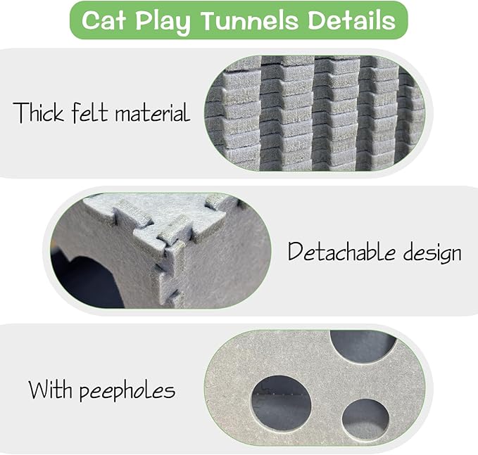 Fhiny Cat Tunnel for Indoor Cats, 14 PCS Felt Peekaboo Cat Cave with Interactive Peep Holes Foldable Kitten Play Tubes & Tunnels Cat Hideaway Cave Soft Felt Toys for Small & Medium Cats Up to 10lb