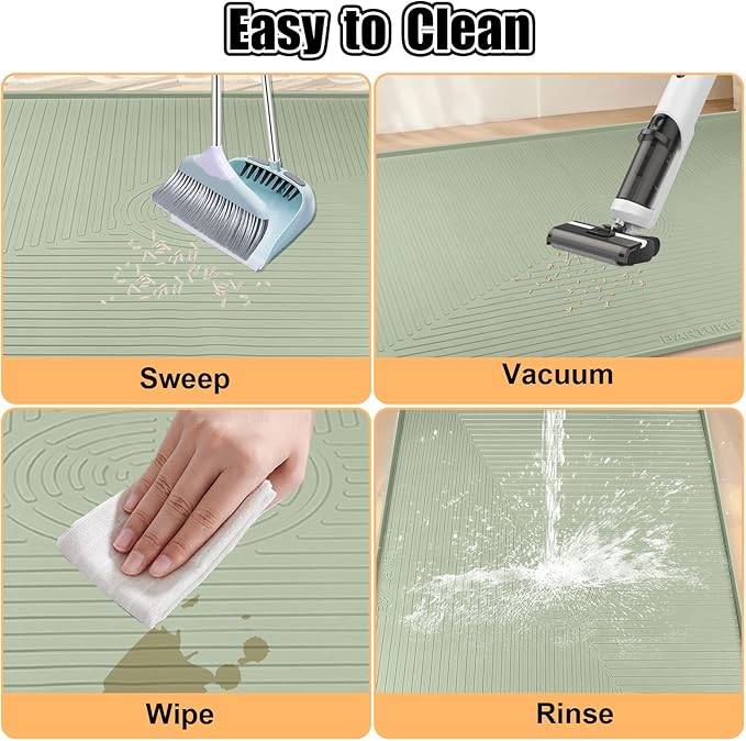 Silicone Cat Litter Mat, 50" x 36" Extra Large Litter Trapping Mat for Litter Box, Leak-Proof, Non-Slip, Kitty Litter Mats with Soft Texture for Floor, Keeping The Floor Clean (Green)
