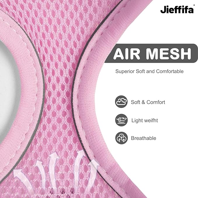 Cat Harness and Leash Set - Adjustable Soft Vest, Reflective Step-in Design for Safe Walking (Pink)