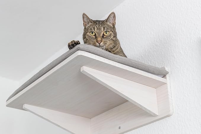 Trixie Cat Wall Furniture Set 6-7pc Cat Climbing Wall Set - Sisal Rope Scratching Posts, Elevated Bed, Corner Shelf, Steps - Gray/White