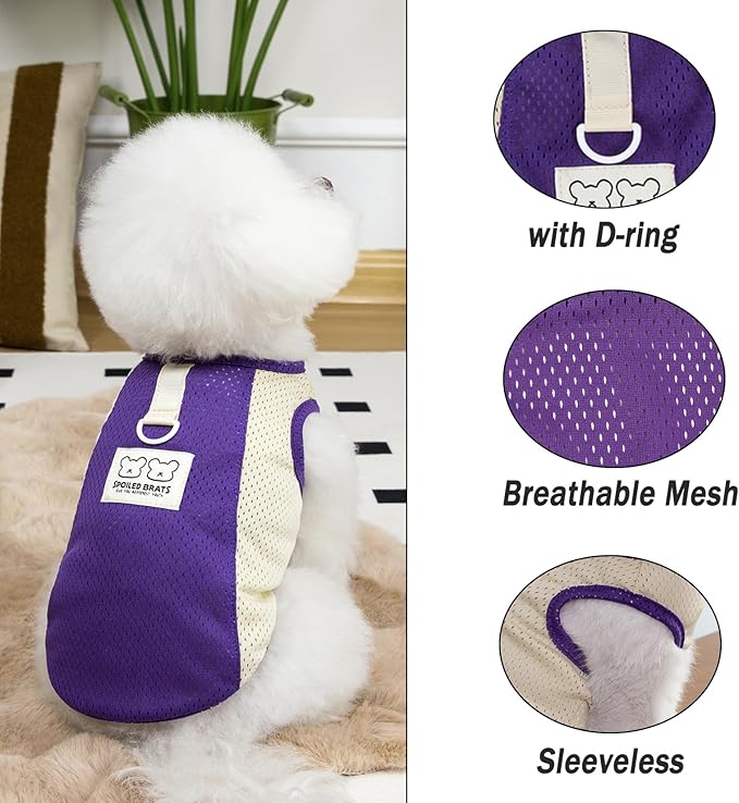 PAIDEFUL Breathable Mesh T-Shirt for Small Dogs Summer Doggie Cool Vest Soft Lightweight Puppy Tee Shirts Sleeveless Pet Tank Top Sweatshirts Cozy Chihuahua Clothes Cat Apparel D-Ring,Purple,XS
